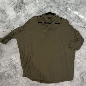Express Olive Tunic with Crisscross Neckline